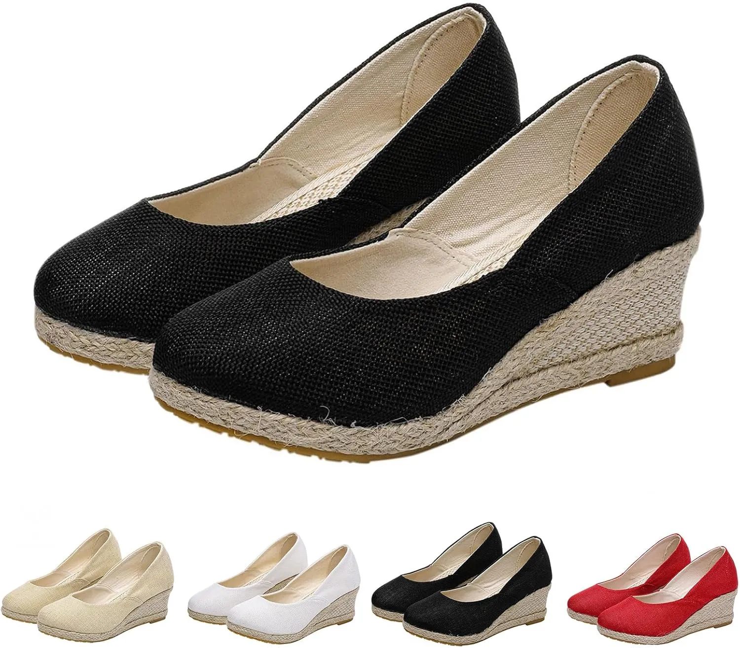 Espadrilles Wedges for Women Platform Wedge Sandals Closed Toe Comfortable Wedge Pumps Shoes, Breathable Slip On Woven Sandals Casual Elegant Rounded Toe Platform Sandal