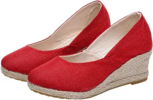 Espadrilles Wedges for Women Platform Wedge Sandals Closed Toe Comfortable Wedge Pumps Shoes, Breathable Slip On Woven Sandals Casual Elegant Rounded Toe Platform Sandal