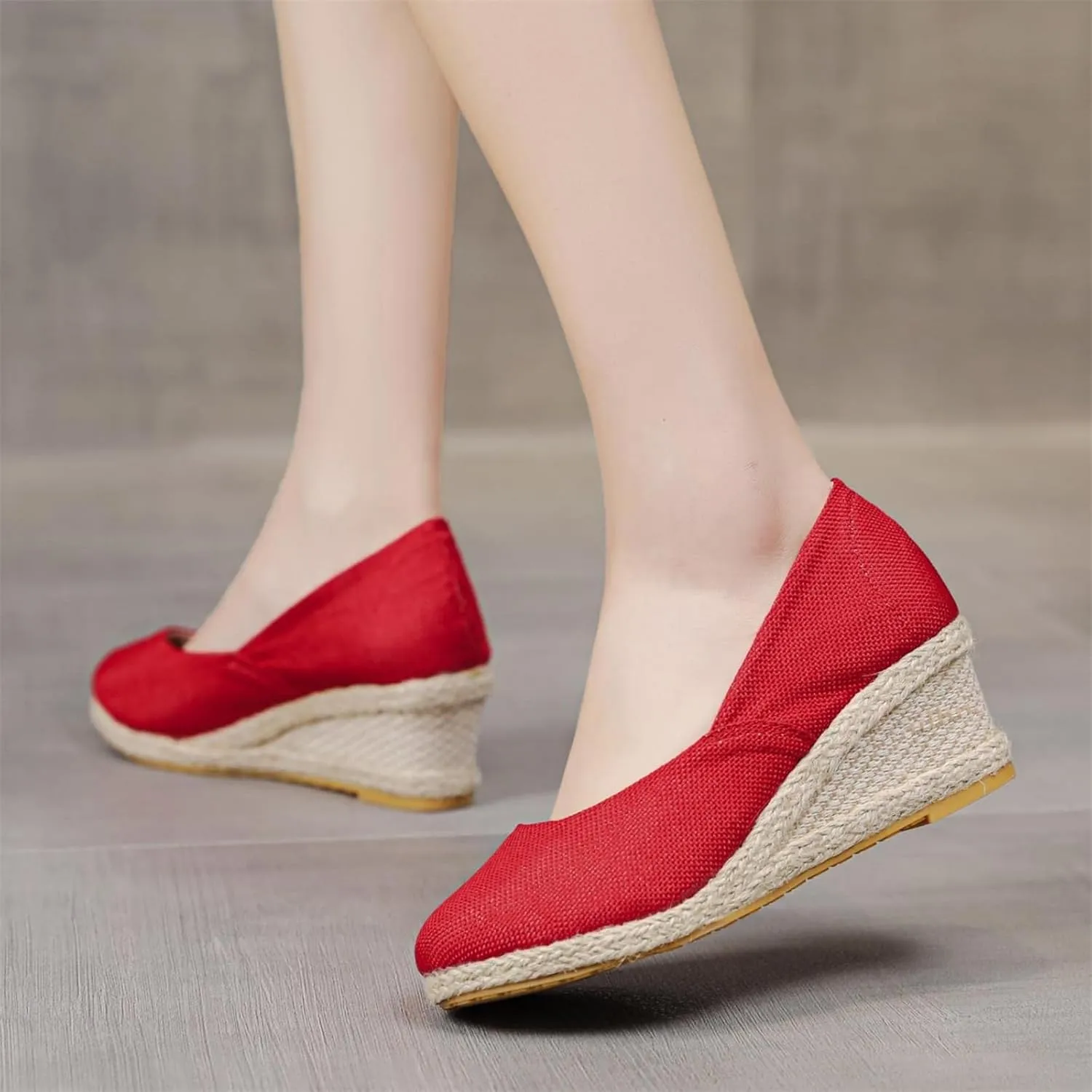 Espadrilles Wedges for Women Platform Wedge Sandals Closed Toe Comfortable Wedge Pumps Shoes, Breathable Slip On Woven Sandals Casual Elegant Rounded Toe Platform Sandal