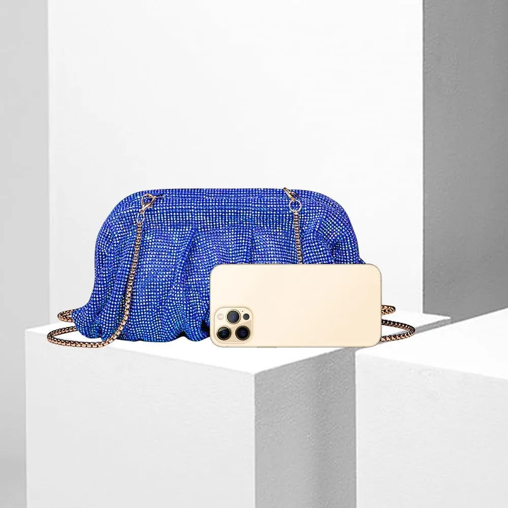 Evening Bag Rhinestone Clutch Purse for Women Ladies Sparkly Party Shoulder Handbag Bling Crossbody Wedding Bag Blue