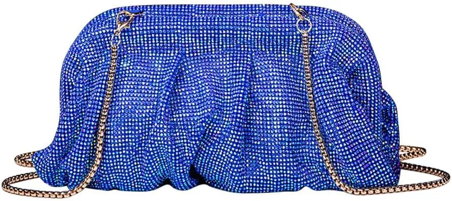 Evening Bag Rhinestone Clutch Purse for Women Ladies Sparkly Party Shoulder Handbag Bling Crossbody Wedding Bag Blue