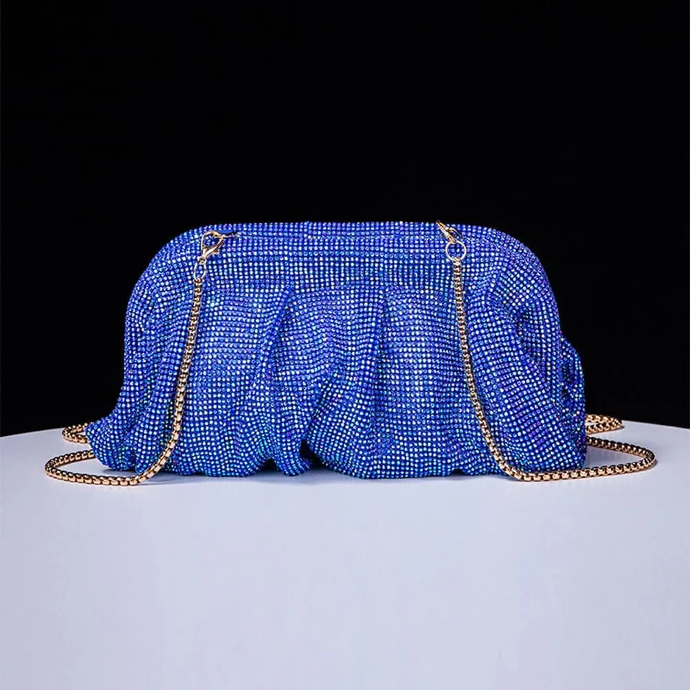 Evening Bag Rhinestone Clutch Purse for Women Ladies Sparkly Party Shoulder Handbag Bling Crossbody Wedding Bag Blue