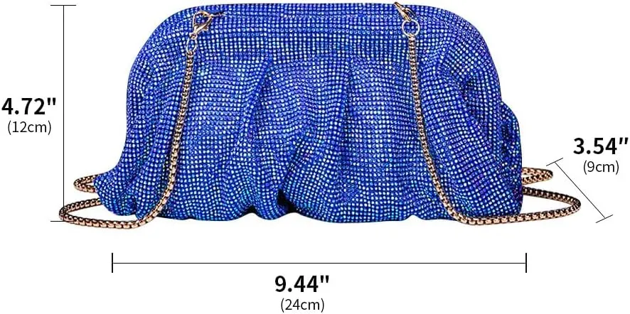Evening Bag Rhinestone Clutch Purse for Women Ladies Sparkly Party Shoulder Handbag Bling Crossbody Wedding Bag Blue