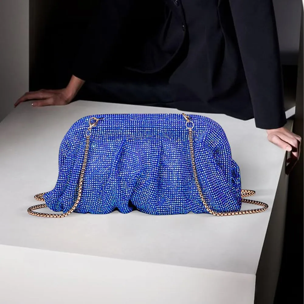 Evening Bag Rhinestone Clutch Purse for Women Ladies Sparkly Party Shoulder Handbag Bling Crossbody Wedding Bag Blue