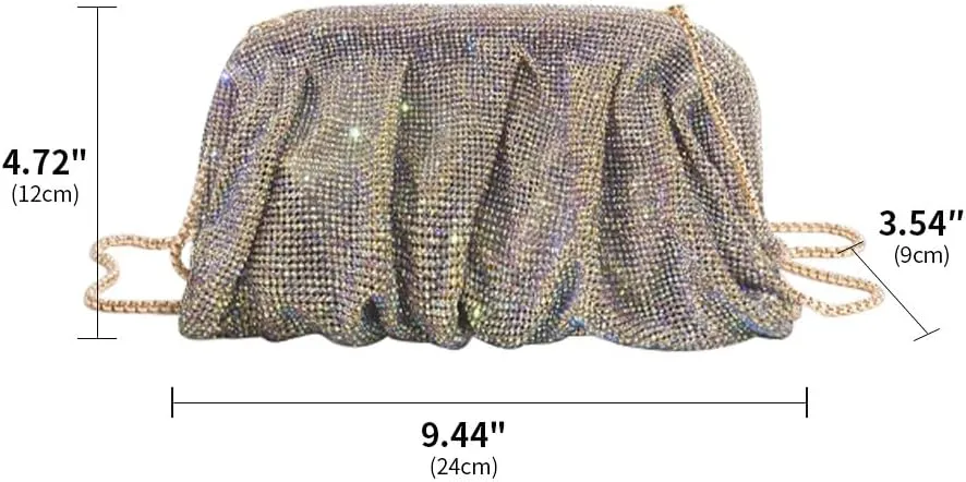 Evening Bag Rhinestone Clutch Purse for Women Ladies Sparkly Party Shoulder Handbag Bling Crossbody Wedding Bag Bright Silver