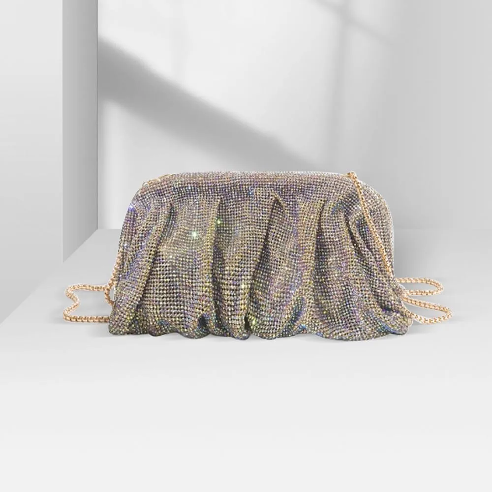 Evening Bag Rhinestone Clutch Purse for Women Ladies Sparkly Party Shoulder Handbag Bling Crossbody Wedding Bag Bright Silver