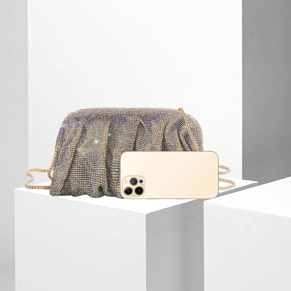 Evening Bag Rhinestone Clutch Purse for Women Ladies Sparkly Party Shoulder Handbag Bling Crossbody Wedding Bag Bright Silver