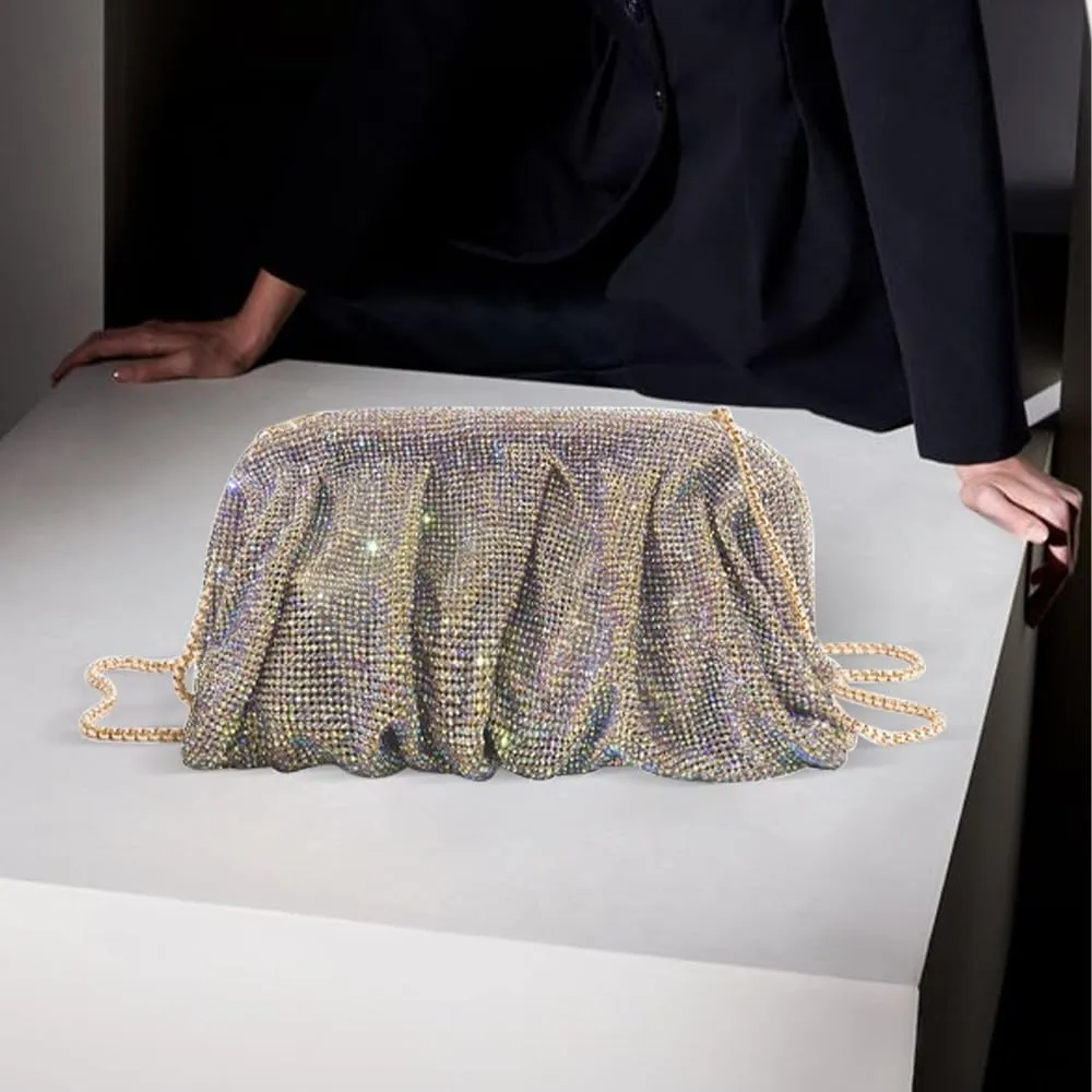Evening Bag Rhinestone Clutch Purse for Women Ladies Sparkly Party Shoulder Handbag Bling Crossbody Wedding Bag Bright Silver