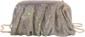 Evening Bag Rhinestone Clutch Purse for Women Ladies Sparkly Party Shoulder Handbag Bling Crossbody Wedding Bag Bright Silver