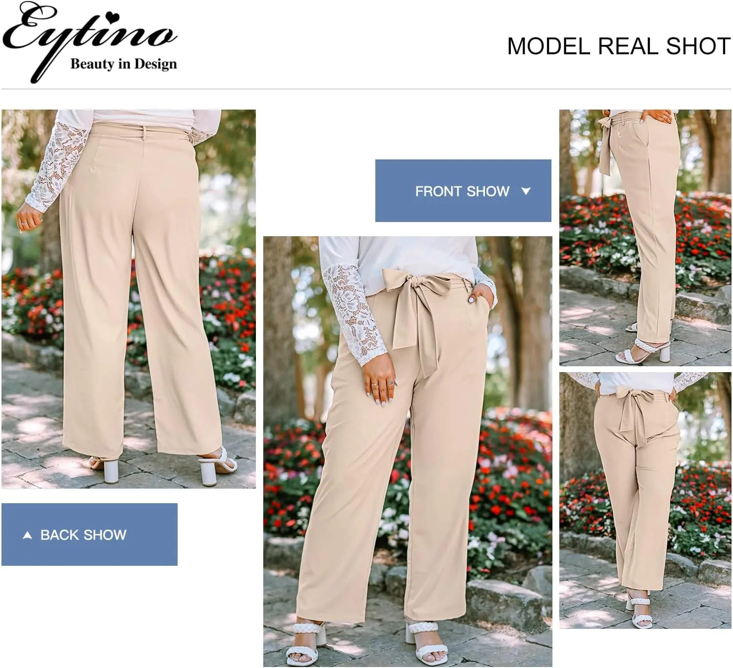 Eytino Womens Plus Size Stretch Dress Pants Comfy Wide Leg Belted Lounge Pants for Office, 1X-5X