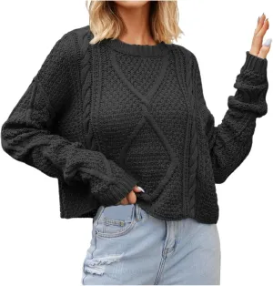 Fall Sweaters for Women 2024 Chunky Knit Crewneck Solid Color Long Sleeve Casual Loose Fit Soft Pullover Tops