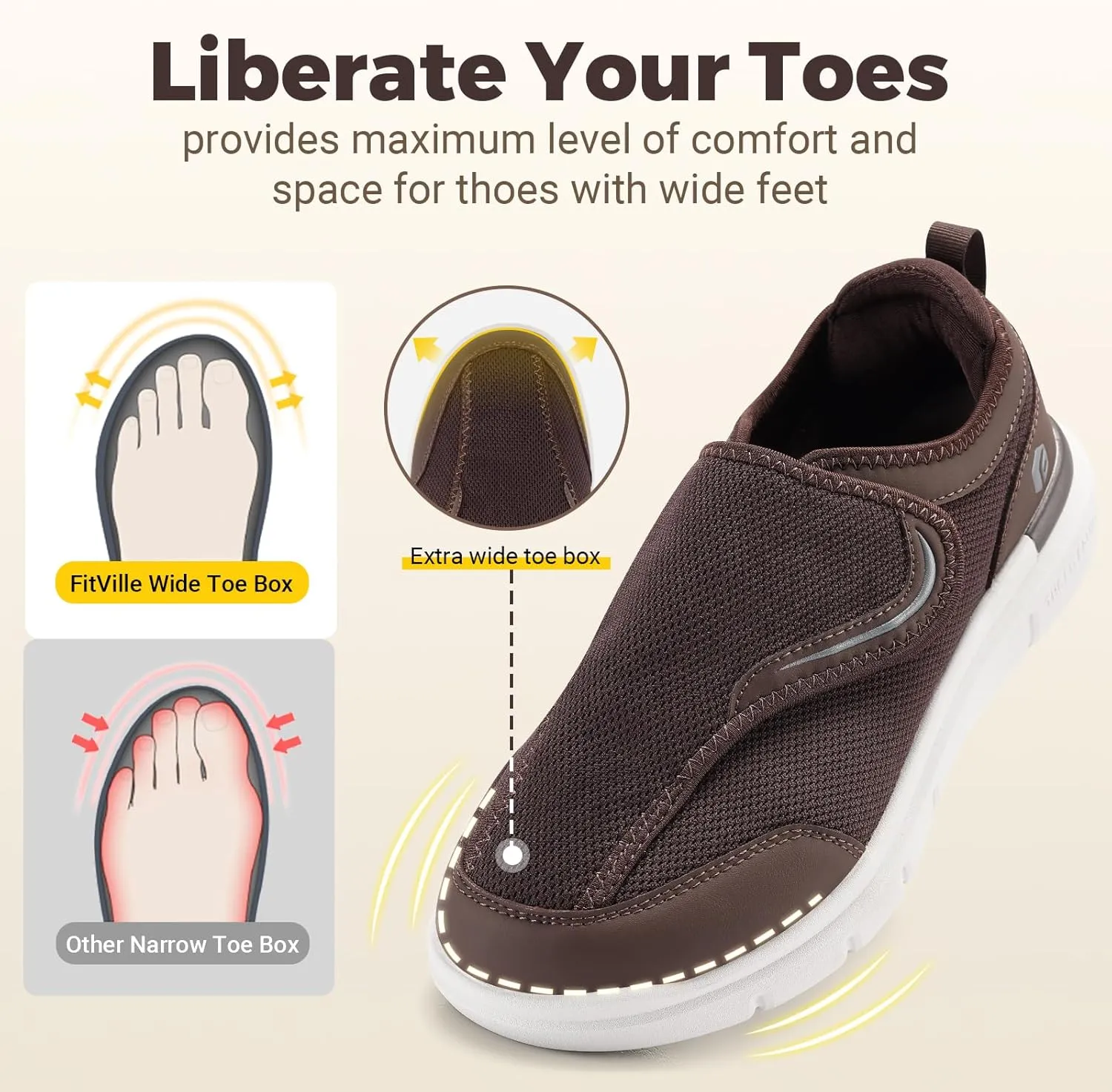 FitVille Diabetic Shoes for Men Wide Width for Swollen Feet, Extra Wide Shoes for Men with Fully Adjustable Straps
