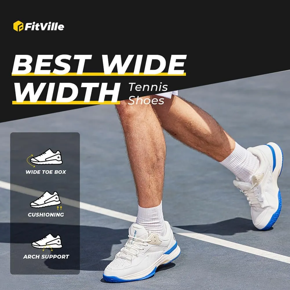 FitVille Mens Wide Pickleball Shoes All Court Tennis Shoes with Arch Support for Plantar Fasciitis