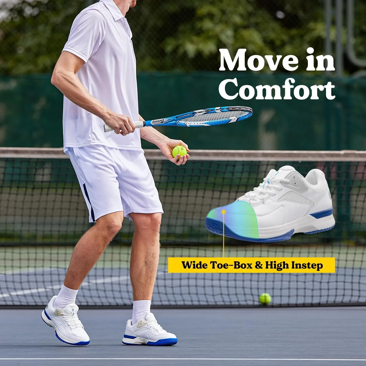 FitVille Mens Wide Pickleball Shoes All Court Tennis Shoes with Arch Support for Plantar Fasciitis