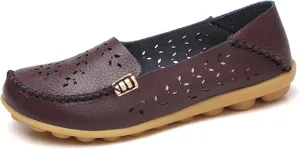 Flats for Women 2025 Round Toe Cushion Slip-On Shoes Lightweight Cutout Breathable Leather Loafers Fashion Driving Flats Shoes Summer Casual Walking Sandals