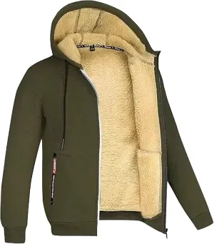 Fleece Hoodies for Men Heavyweight Sherpa Jacket Full Zip Fall Winter Warm Coats Thick Sweatshirts with Pockets