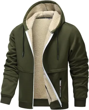 Fleece Lined Jackets for Men Zip Up Hoodie Heavyweight Winter Coats Sweatshirt Fleece Sherpa Lined Warm Jacket