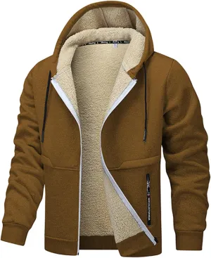 Fleece Lined Jackets for Men Zip Up Hoodie Heavyweight Winter Coats Sweatshirt Fleece Sherpa Lined Warm Jacket