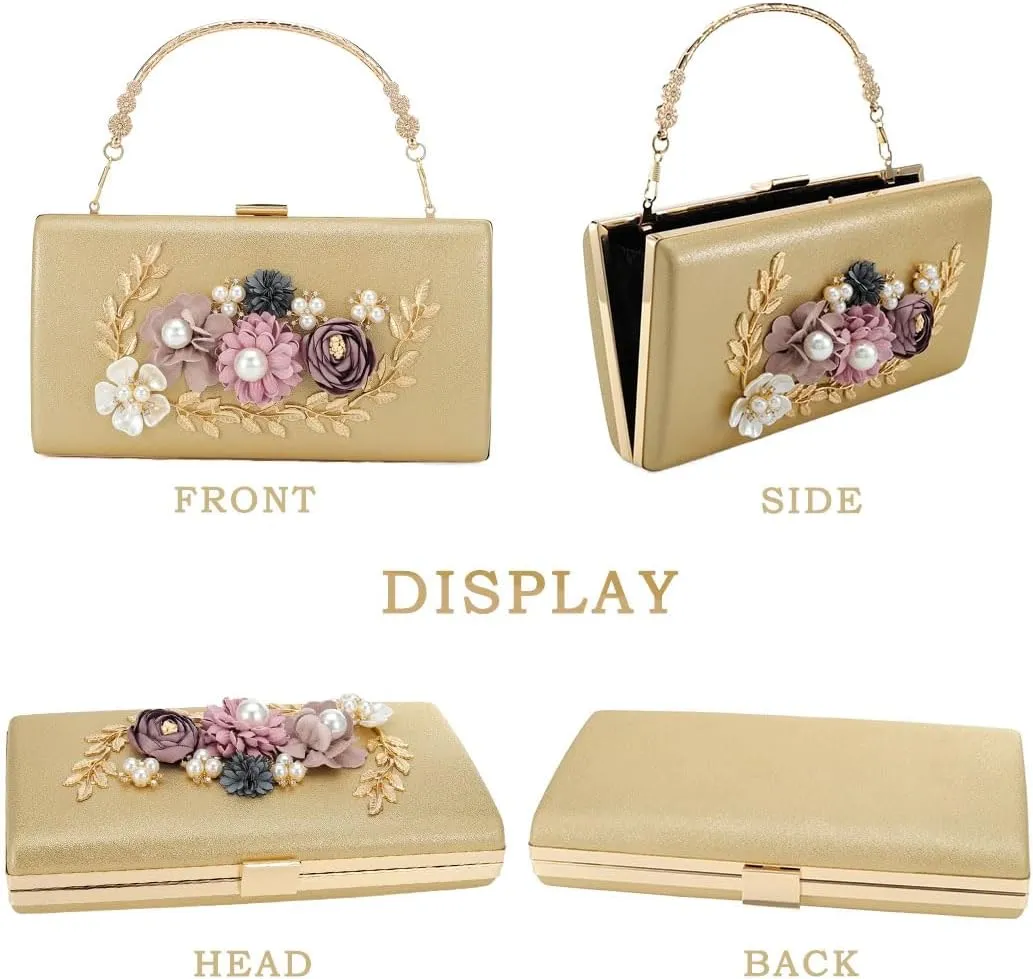 Floral Clutch Purses Flower Evening Handbag Bridal Wedding Prom Shoulder Bags for Women