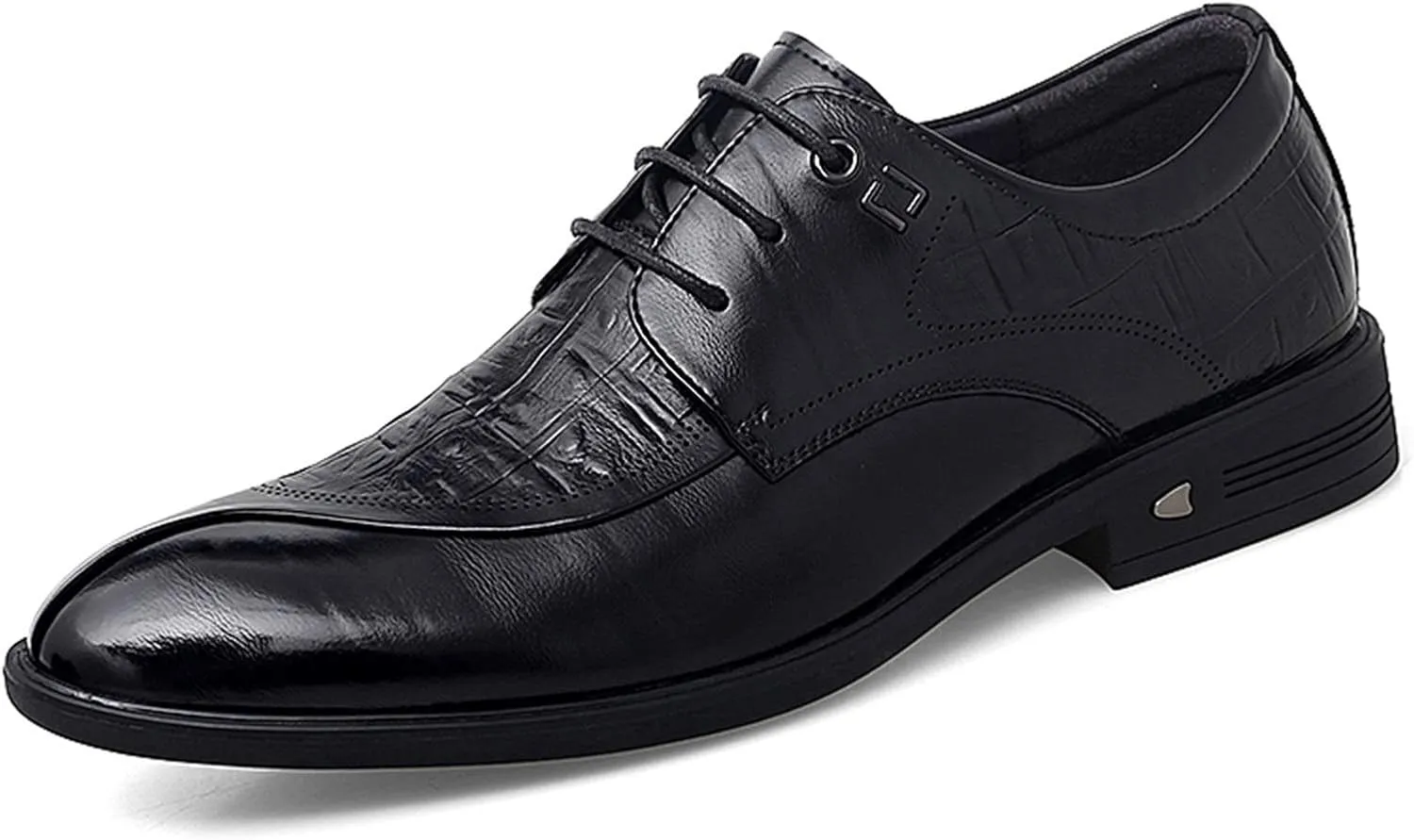 Formal Dress Shoes for Men Lace Up Split Round Toe Crocodile Embossed Derby Shoes Vegan Leather Low Top Slip Resistant Rubber Sole Block Heel Classic