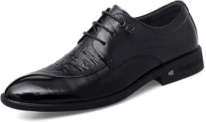 Formal Dress Shoes for Men Lace Up Split Round Toe Crocodile Embossed Derby Shoes Vegan Leather Low Top Slip Resistant Rubber Sole Block Heel Classic