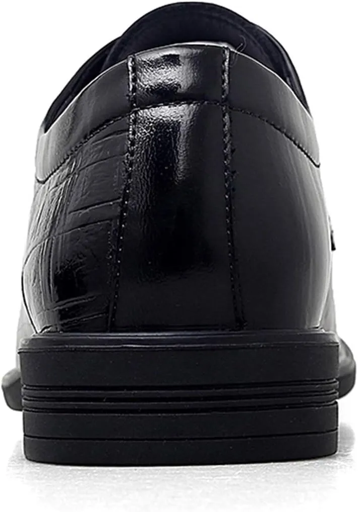Formal Dress Shoes for Men Lace Up Split Round Toe Crocodile Embossed Derby Shoes Vegan Leather Low Top Slip Resistant Rubber Sole Block Heel Classic