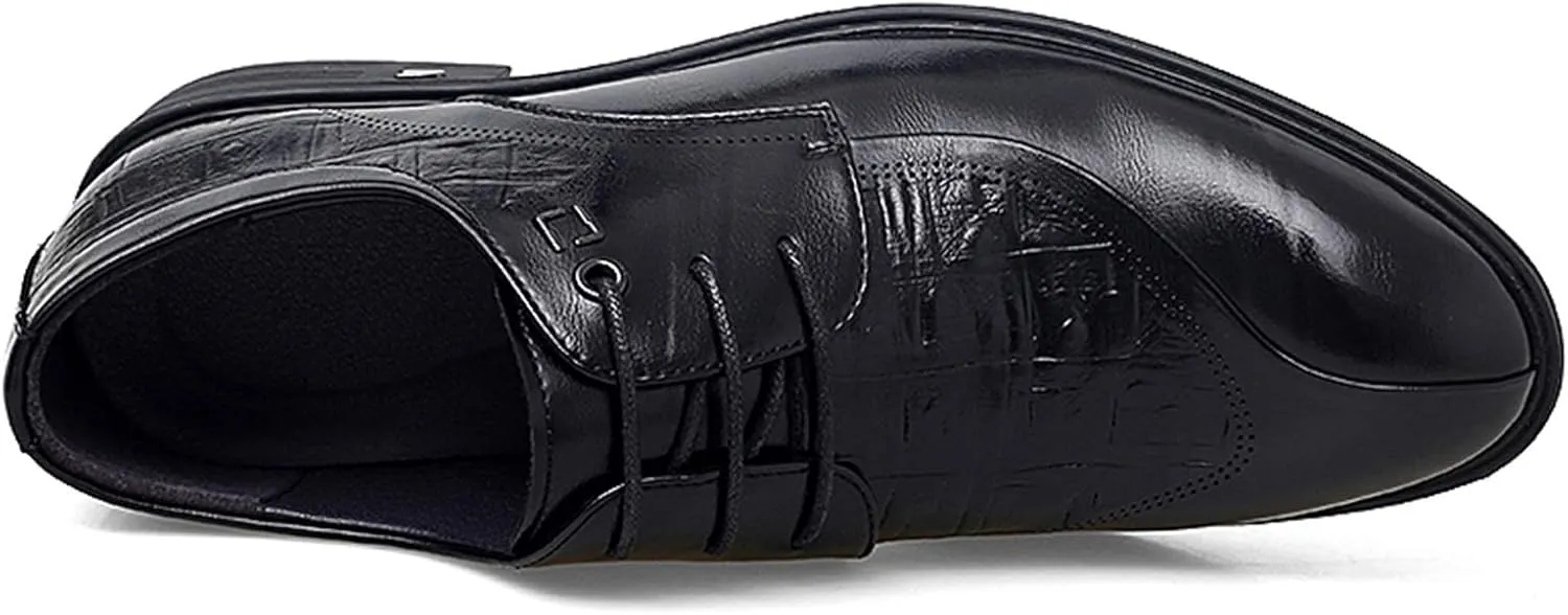 Formal Dress Shoes for Men Lace Up Split Round Toe Crocodile Embossed Derby Shoes Vegan Leather Low Top Slip Resistant Rubber Sole Block Heel Classic