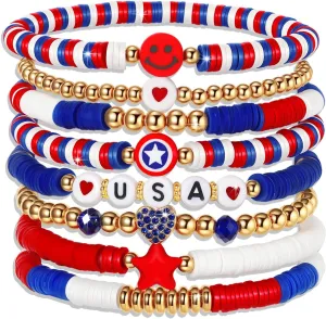 Friendship Bracelets - Beaded Bracelets Set for Teen Women, Stretchable Preppy Bracelets, Stackable & Colorful Bracelets - Ideal Gifts, 4th of July, Halloween, Christmas
