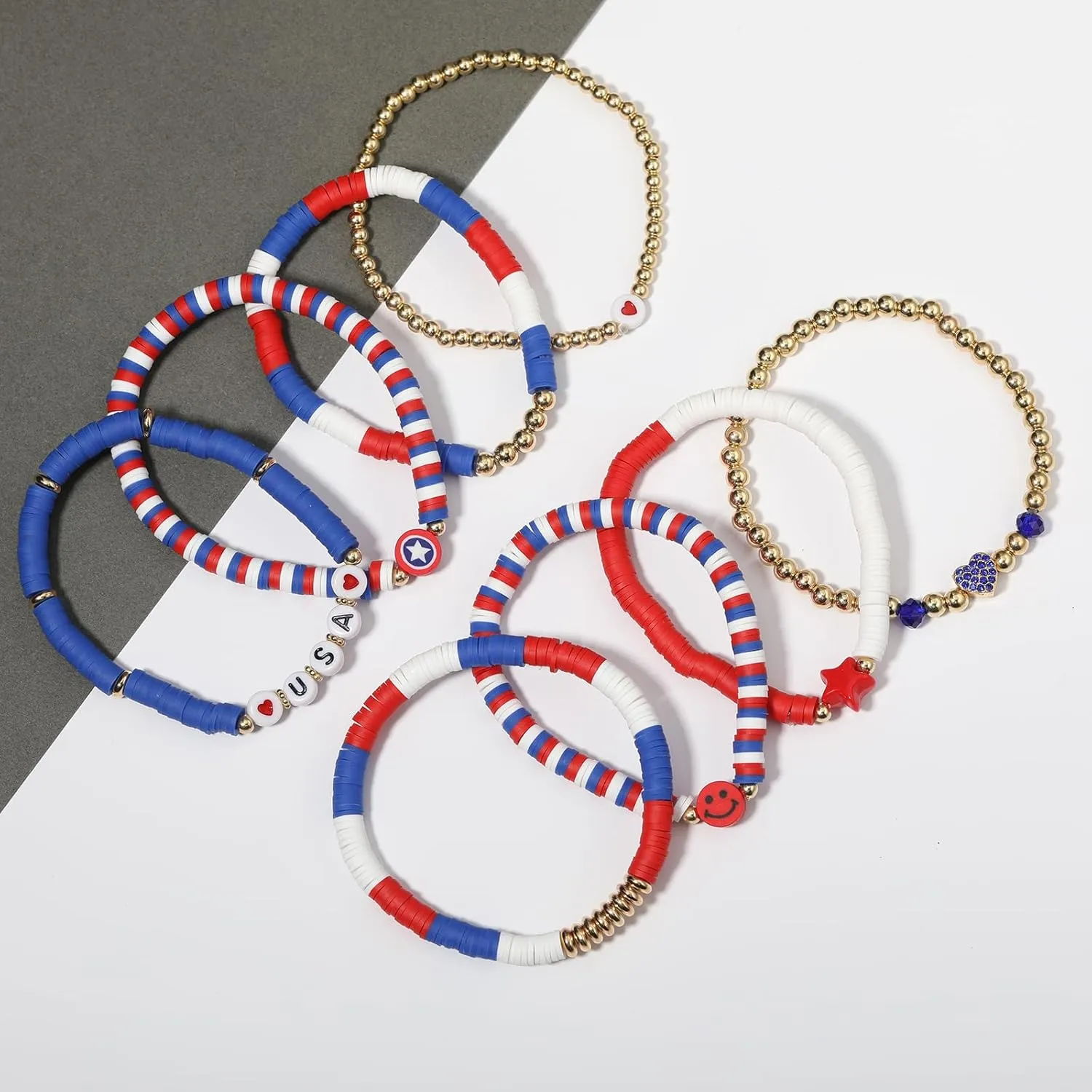 Friendship Bracelets - Beaded Bracelets Set for Teen Women, Stretchable Preppy Bracelets, Stackable & Colorful Bracelets - Ideal Gifts, 4th of July, Halloween, Christmas