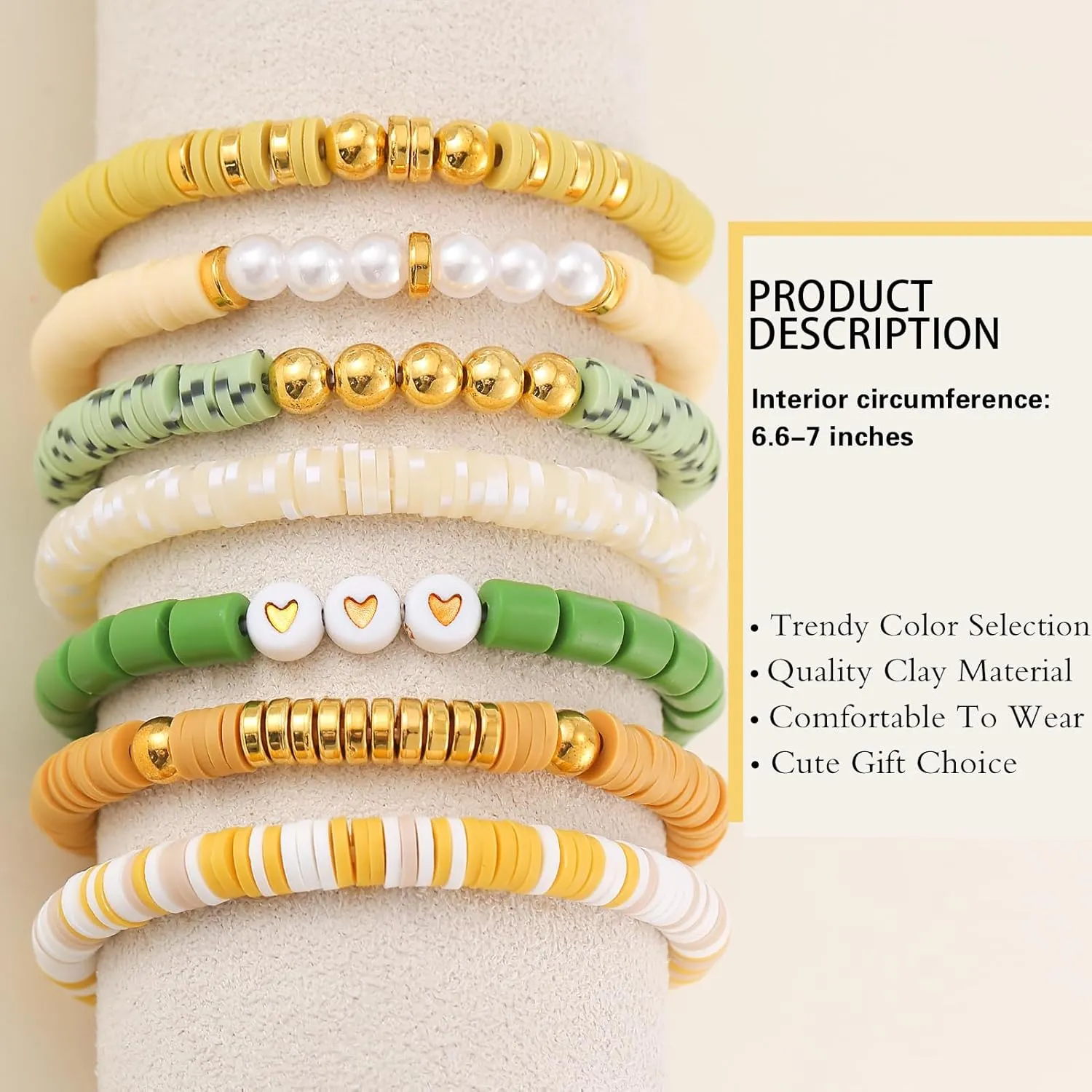 Friendship Bracelets Trendy Heishi Clay Bead Bracelets Stack Gold Beaded Stretch Bracelets for Women Boho Stackable Bracelets Bulk Cute Preppy Jewelry