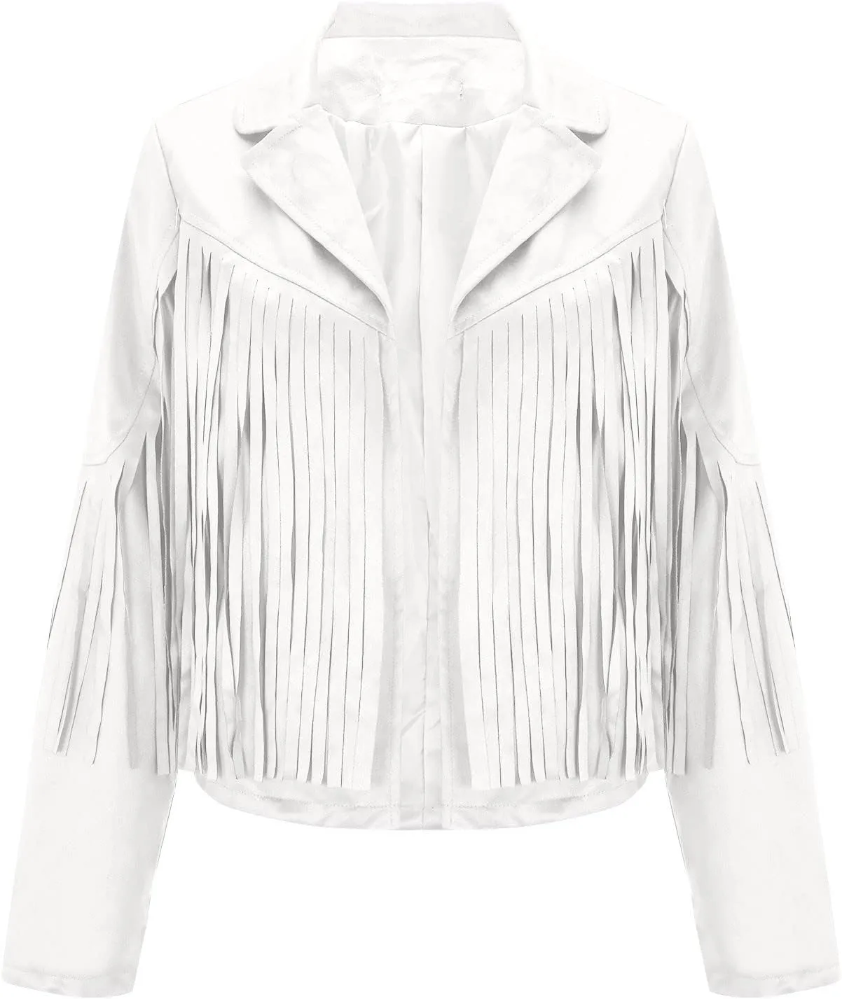 Fringe Coat for Women Solid Color Lapel Faux Suede Leather Cowboy Style Jacket Long Sleeve Tassels Cardigan Tops