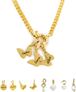 Funnli Personalized Charm Necklace for Women, 18K Gold Plated Name Necklace with Replaceable Pendants, Unique Customized Gifts for Birthday Anniversaries Graduation