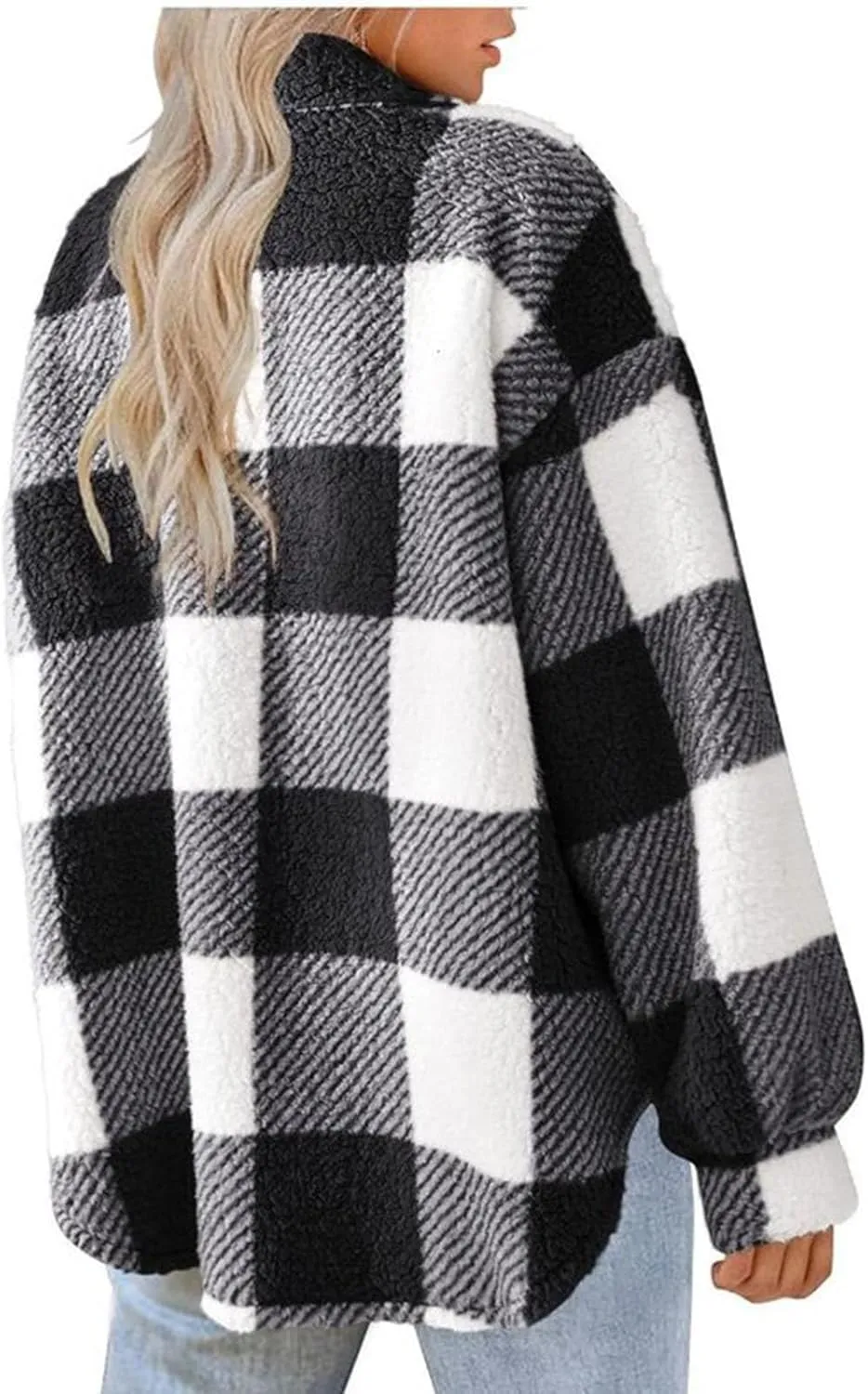Fuzzy Fleece Jackets For Women Casual Fashion 2023 Plaid Button Down Shacket Warm Winter Sherpa Coats Outwear