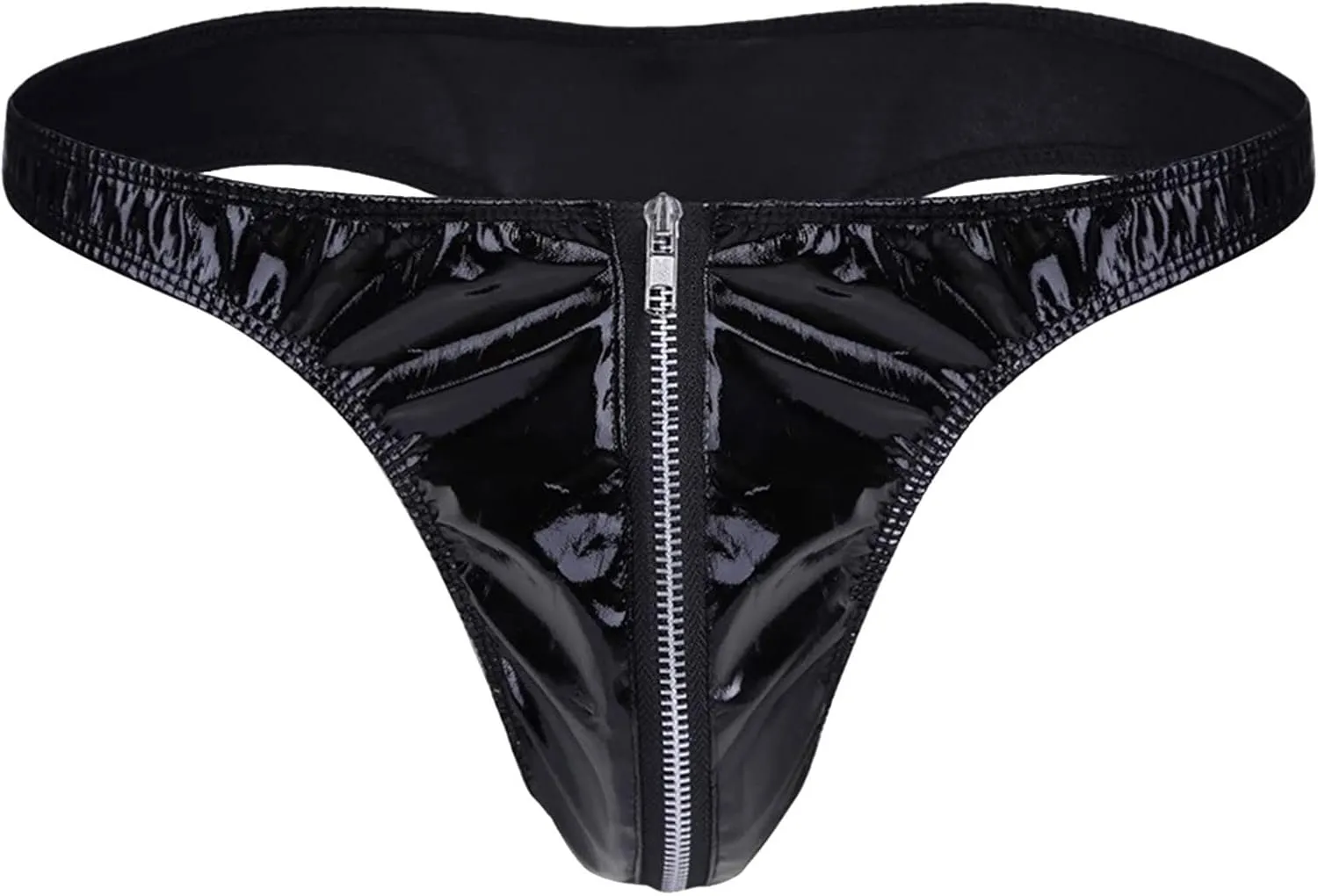 G String Thong for Men Zip Up Leather Low Waist Briefs Sexy T Back Bikini Underpants Wetlook Lingerie Underwear