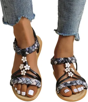 Gibobby Sandals for Women Dressy Summer Breathable Open Toe Boho Sandals Fashion Non Slip Slides Casual Elastic Slip-on Walking Shoes