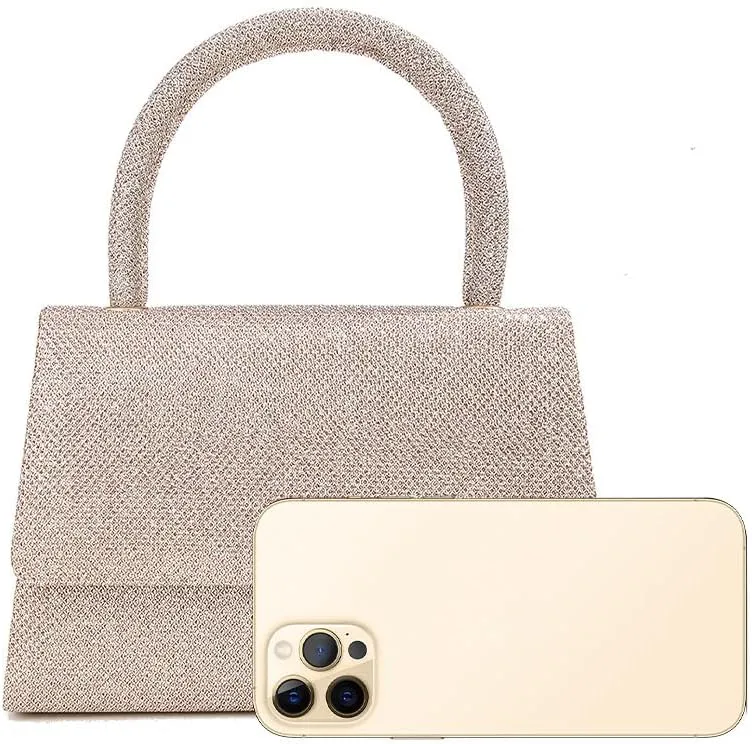 Glitter Crystal Handbag Sparkle Women's Top-Handle Crossbody Shoulder Wedding Guest Party Cocktail Dress Purses Champagne