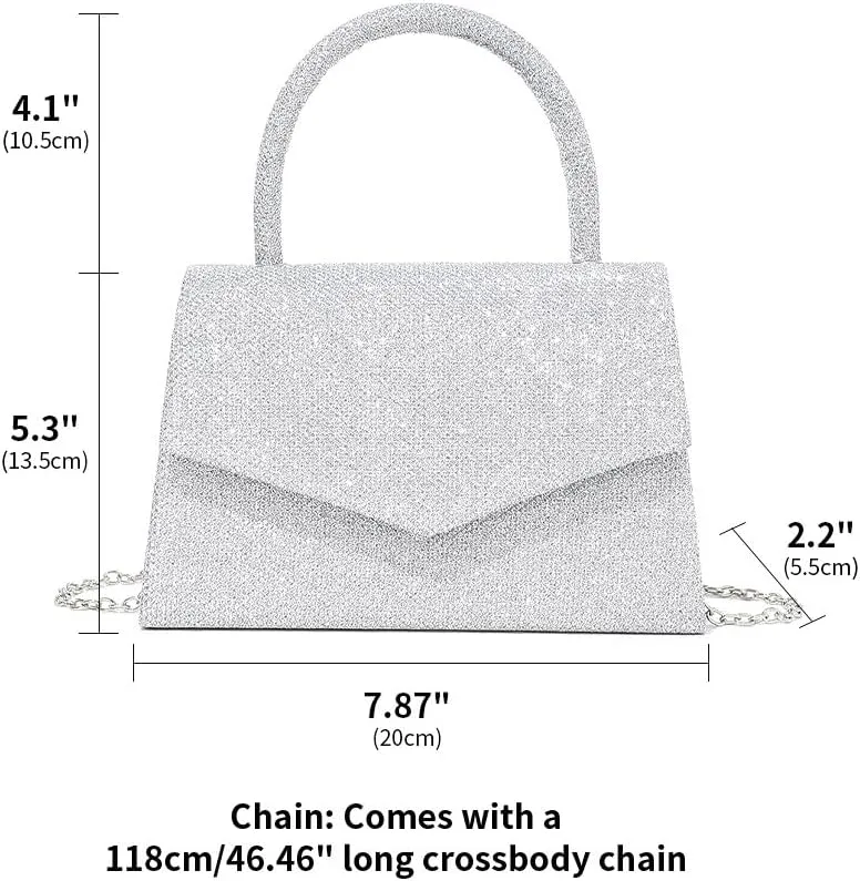 Glitter Crystal Handbag Sparkle Women's Top-Handle Crossbody Shoulder Wedding Guest Party Cocktail Dress Purses Silver-V