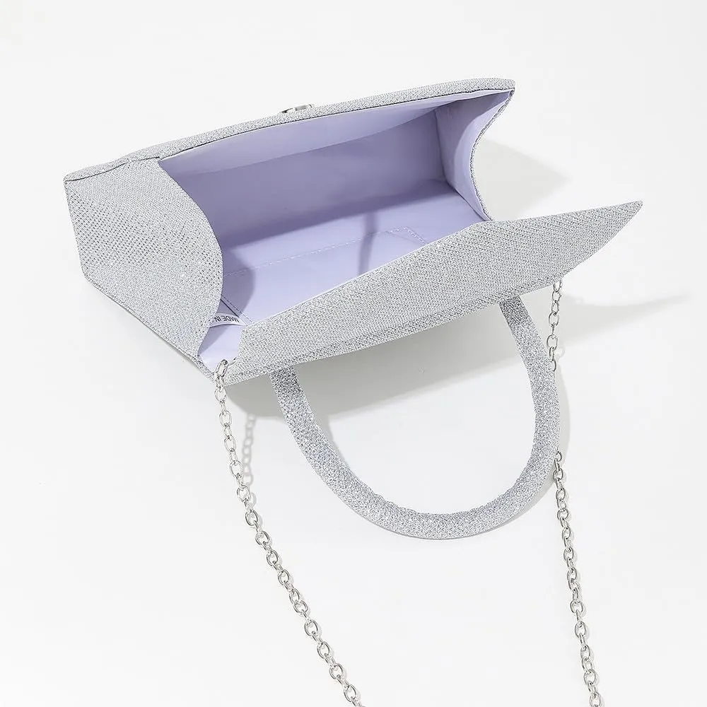 Glitter Crystal Handbag Sparkle Women's Top-Handle Crossbody Shoulder Wedding Guest Party Cocktail Dress Purses Silver-V