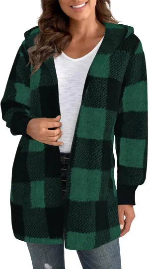 GOFULY Cardigans For Women Trendy Winter Open Front Fuzzy Fleece Hoodie Plaid Sherpa Jackets Winter Y2K Fall Coats Outfits