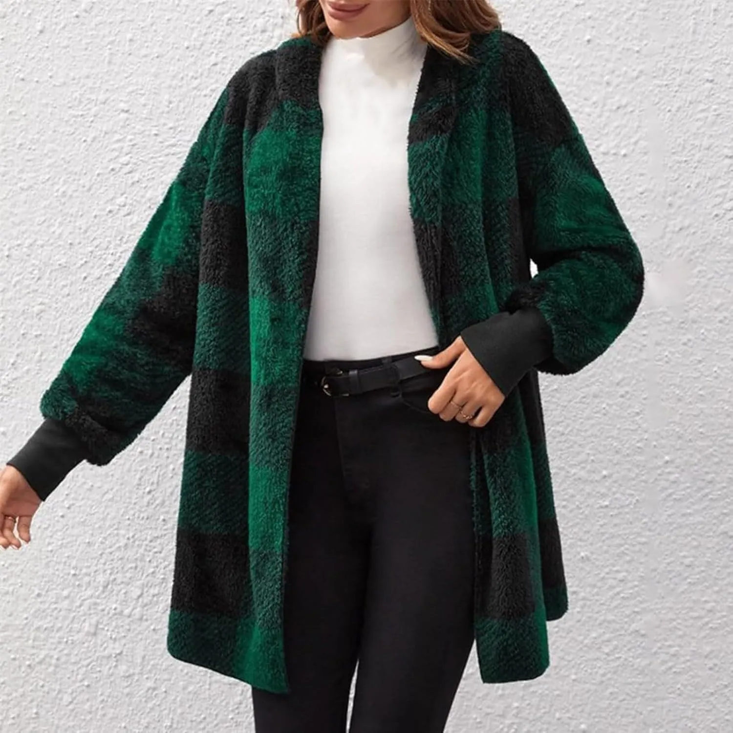 GOFULY Cardigans For Women Trendy Winter Open Front Fuzzy Fleece Hoodie Plaid Sherpa Jackets Winter Y2K Fall Coats Outfits