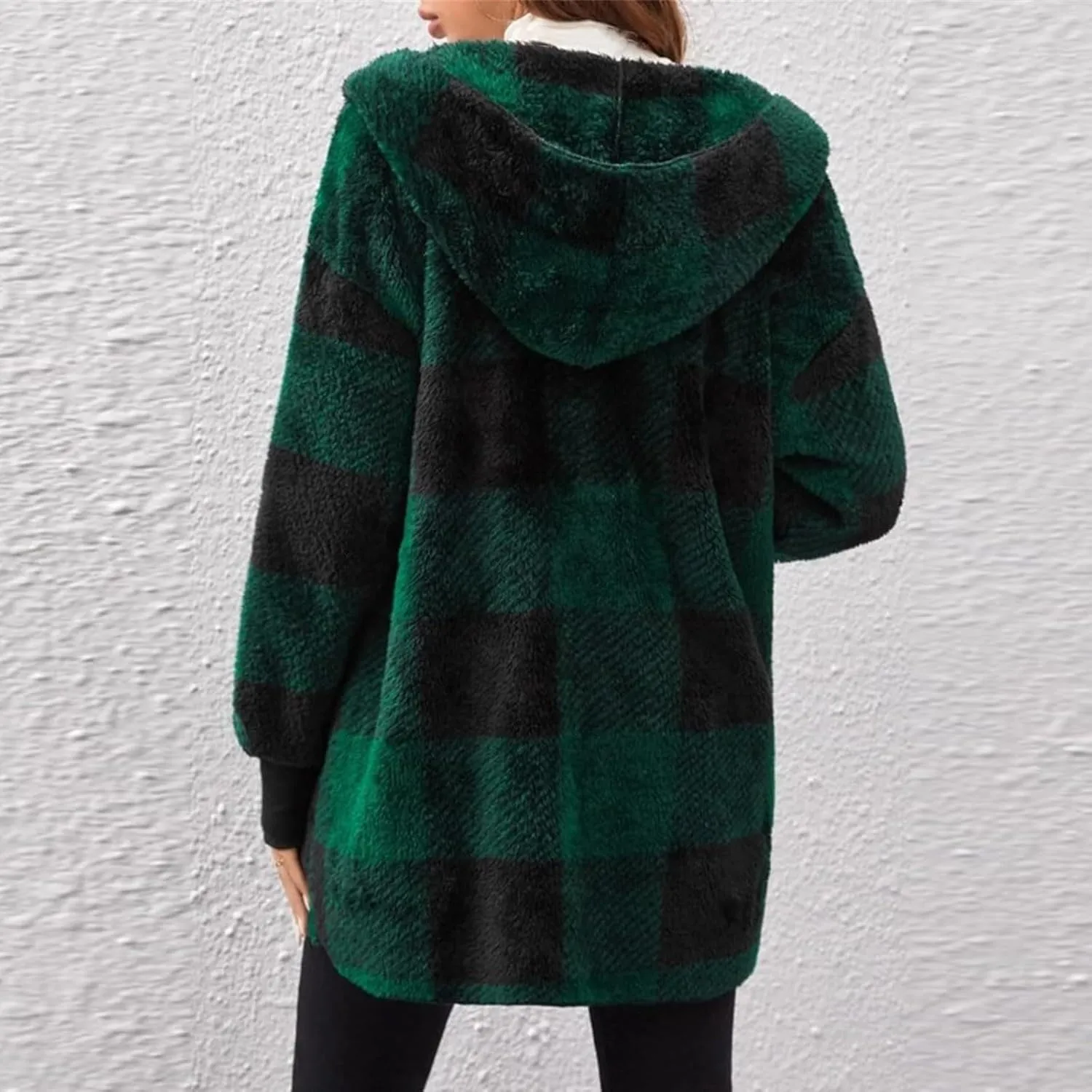 GOFULY Cardigans For Women Trendy Winter Open Front Fuzzy Fleece Hoodie Plaid Sherpa Jackets Winter Y2K Fall Coats Outfits