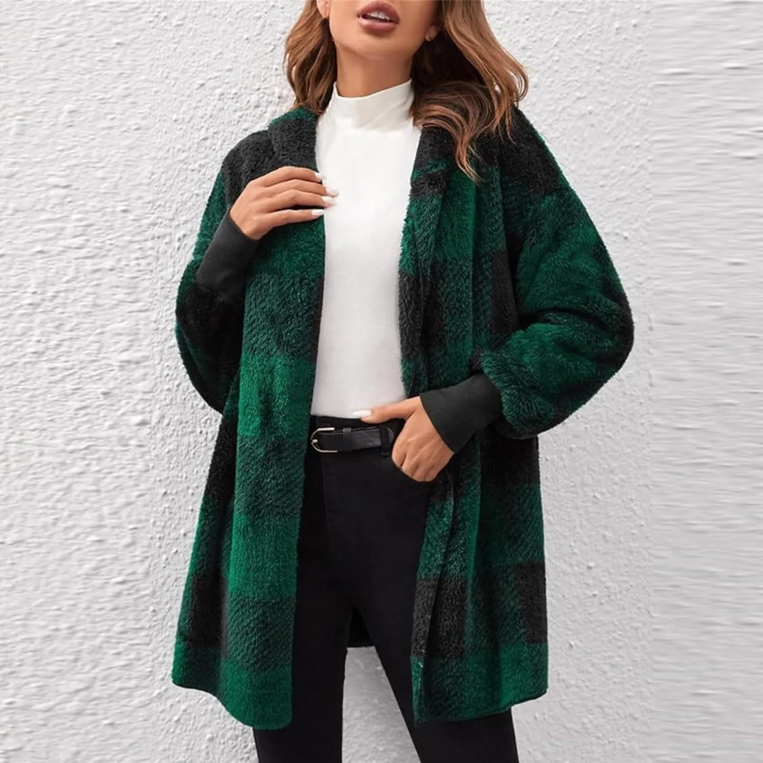 GOFULY Cardigans For Women Trendy Winter Open Front Fuzzy Fleece Hoodie Plaid Sherpa Jackets Winter Y2K Fall Coats Outfits