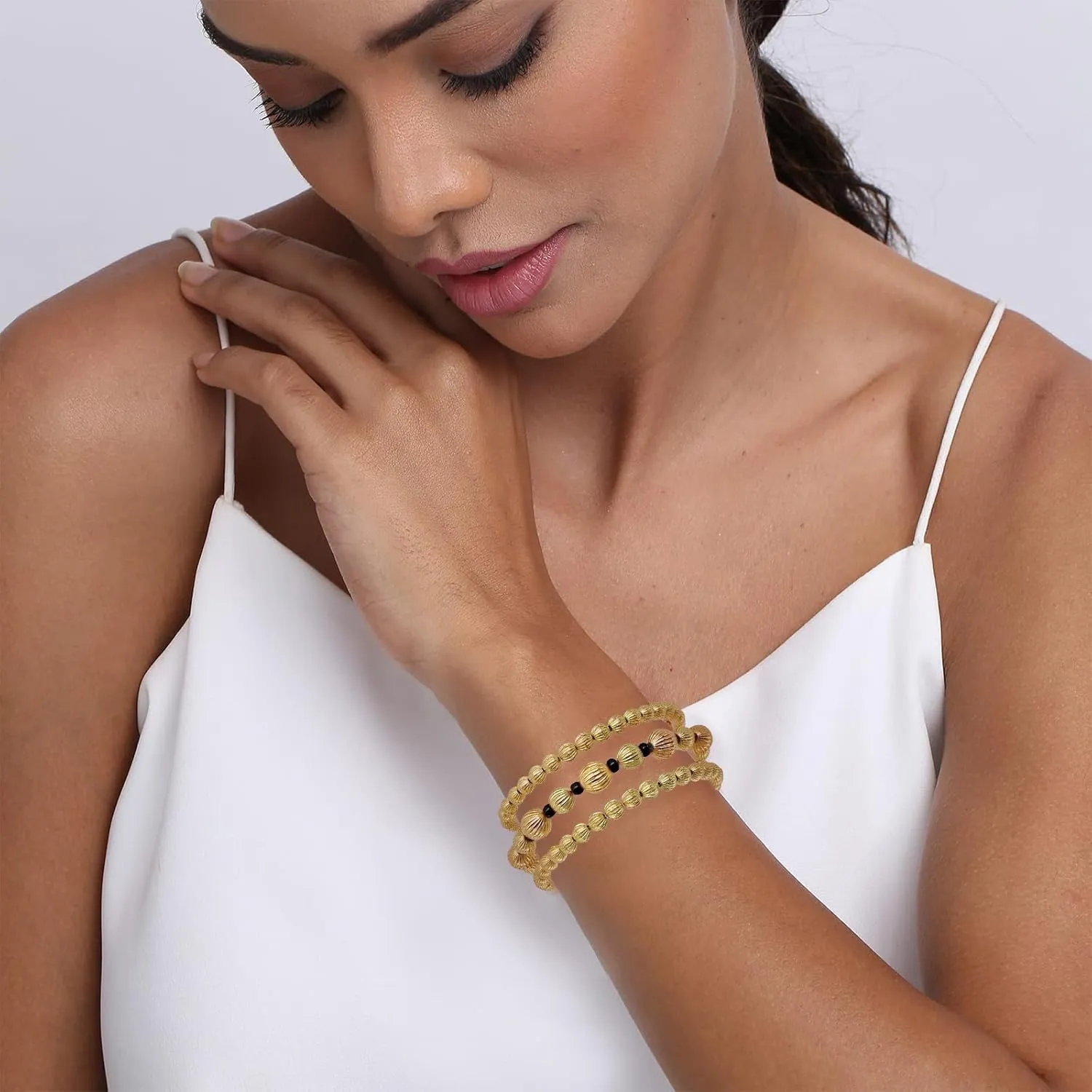 Gold Beaded Bracelets for Women Stretch Bead Strand Bracelets Stackable Beaded Bracelets Stack