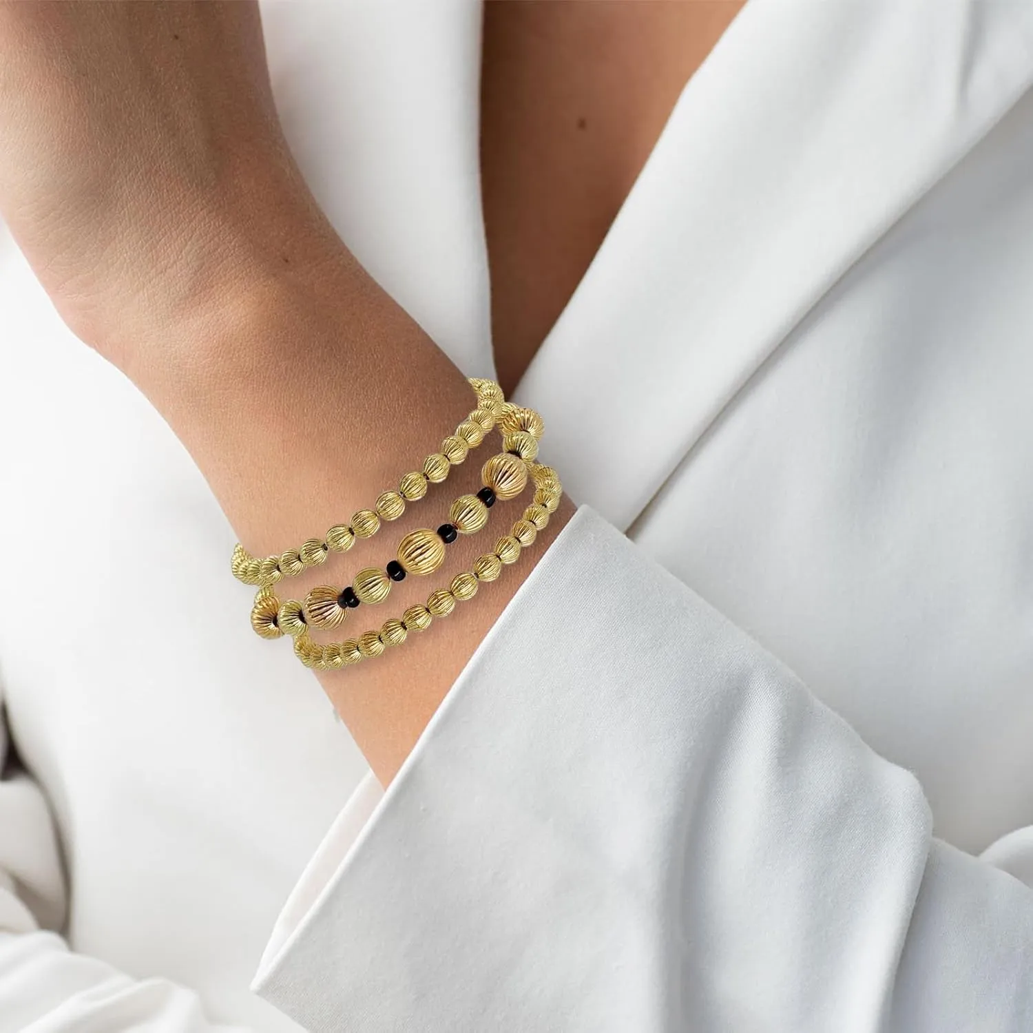 Gold Beaded Bracelets for Women Stretch Bead Strand Bracelets Stackable Beaded Bracelets Stack