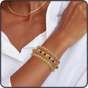Gold Beaded Bracelets for Women Stretch Bead Strand Bracelets Stackable Beaded Bracelets Stack