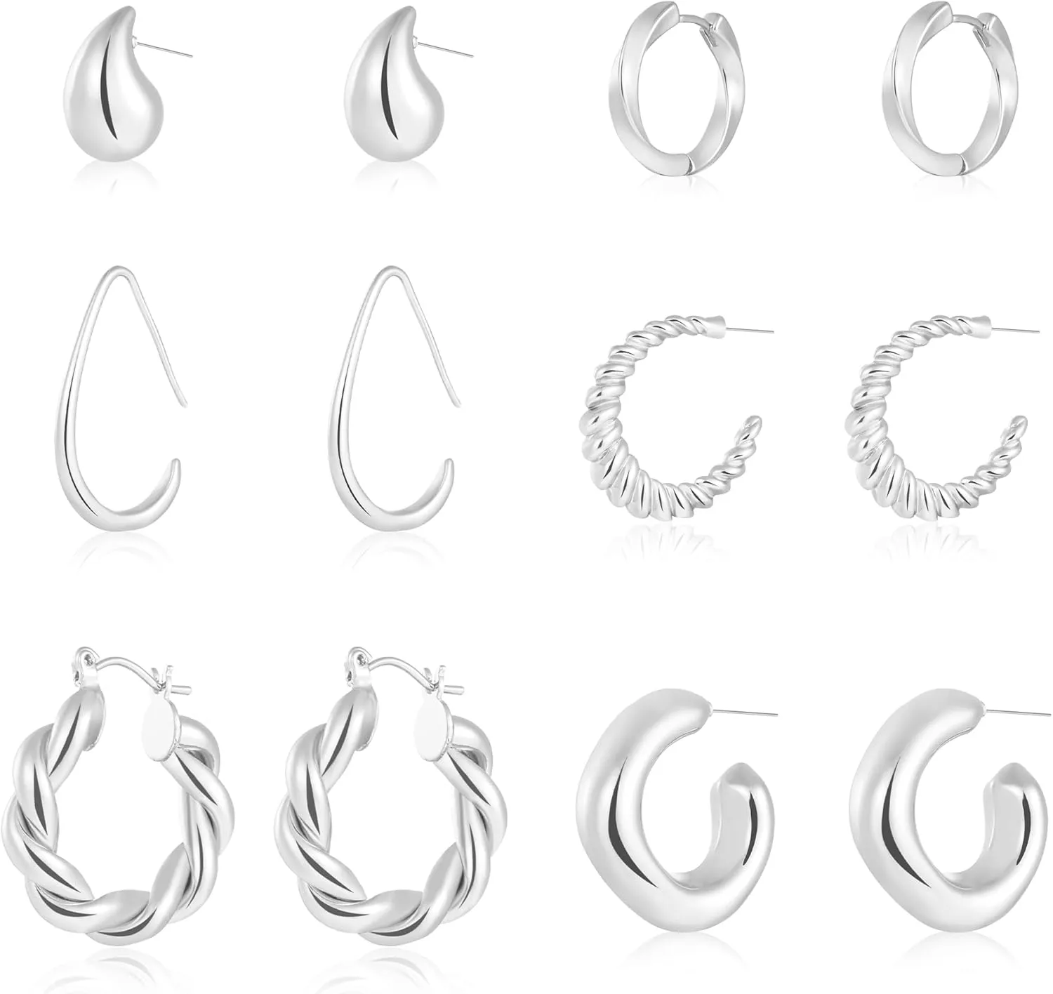 Gold Hoop Earrings for Women, 6 Pairs Hypoallergenic Lightweight Chunky Twisted Hoop Earrings - Trendy Jewelry Gifts