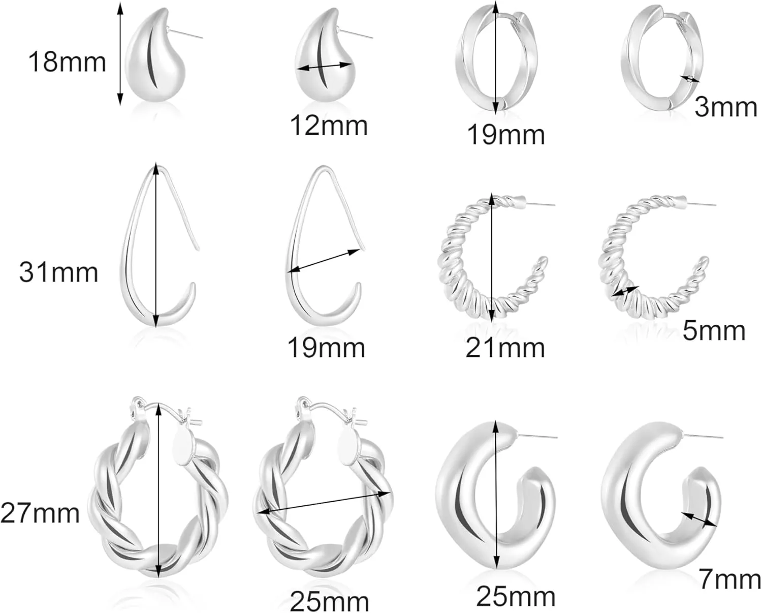 Gold Hoop Earrings for Women, 6 Pairs Hypoallergenic Lightweight Chunky Twisted Hoop Earrings - Trendy Jewelry Gifts