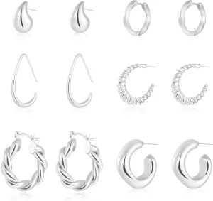Gold Hoop Earrings for Women, 6 Pairs Hypoallergenic Lightweight Chunky Twisted Hoop Earrings - Trendy Jewelry Gifts