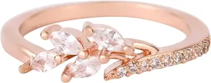 Gold Plated Wedding Band for Women,Adjustable Thin Stacking Ring Branch Leaves Paved Cubic Zirconia Eternity Engagement Ring