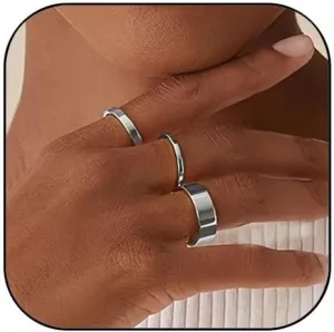 Gold Rings Set for Women Stackable Wedding Bands Rings Stainless Steel Chunky Knuckle Pinky Promise Ring Set for Women Men Jewelry Gift Size 6/7/8/9
